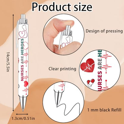 Idealmuzik Nurse Appreciation Week Ballpoint Pens Set of 10 – Nurse Theme Pens with Stethoscope, Heart & ECG Designs and Encouraging Quotes – Smooth Black Ink Pens for Hospital, Office, and Daily Use - style: Medicine