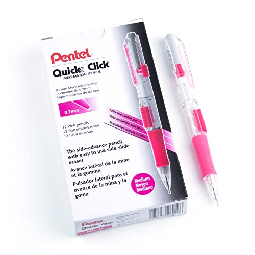 Pentel QUICK CLICK Mechanical Pencil (0.7mm), Pink Barrel, Box of 12 Pencils (PD217P) - color: Pink, size: 12 Count (Pack of 1), style: 0.7mm
