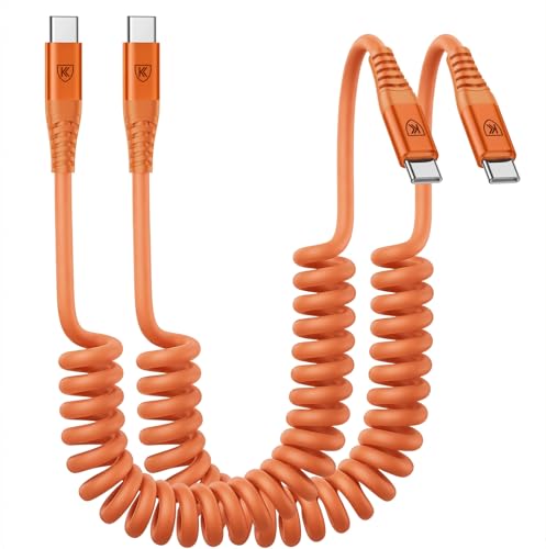 USB C to C Cable 6FT, 2Pack Coiled USB C Fast Charging Cable for CarPlay, iPhone USB-C Cable/Android Auto USB C Cord USB Type-C Cable for iPhone 17/16/15/Pro Max/Samsung Galaxy S26 S25 and More-Orange - color: Orange, size: 6FT