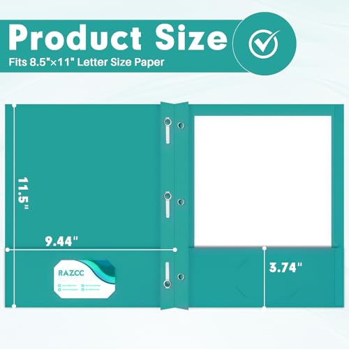 Two Pocket Folders, RAZCC 75 Pack Two Pocket Folders with Prongs, 3 Prong Folders Fit Letter Size Paper, Pocket File Folders for School Office Home Business, Turquoise - color: Turquoise