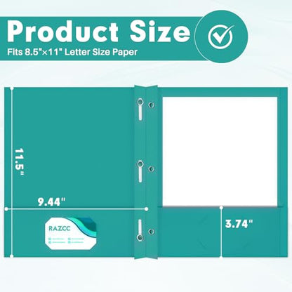 Two Pocket Folders, RAZCC 75 Pack Two Pocket Folders with Prongs, 3 Prong Folders Fit Letter Size Paper, Pocket File Folders for School Office Home Business, Turquoise - color: Turquoise