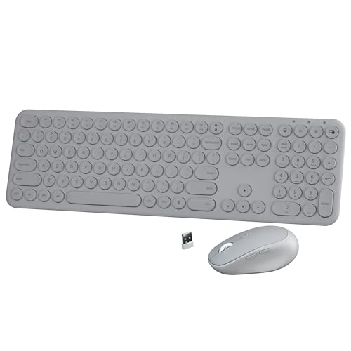 Wireless Keyboard and Mouse Combo, 110-Key Full Size (Gray) | Silent Keyboard with Round Keycaps, 2.4GHz USB Plug-and-Play Wireless, Compatible with PC, Laptop, Mac - color: GRAY
