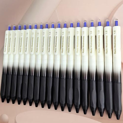 Fengtaiyuan Retractable Gel Pens, 1.0mm Bold Point Quick Dry Blue Ink, 18 Pack, Gradient Black-White Barrel with Ergonomic Non-Slip Grip, Smooth Writing - color: BlueFRW10P18