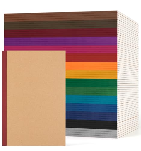 60 Pack Lined Notebook Journals Bulk, A5 College Ruled Composition Notebook, Kraft Cover with Vintage Spines, 8.3”x 5.5”, 15 Colors 60 Pages for School Office Travel - color: Vintage, style: Lined-60pack