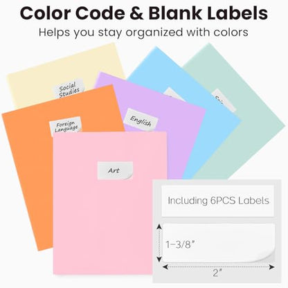 Sooez 6Pack Folders with Pockets, Pocket Folders with Extra Labels, Plastic Folders with Pockets, 2 Pocket Folders Bulk, Heavy Duty File Folders, School Folders Business Folder Office Filing Supplies - color: Candy Colors