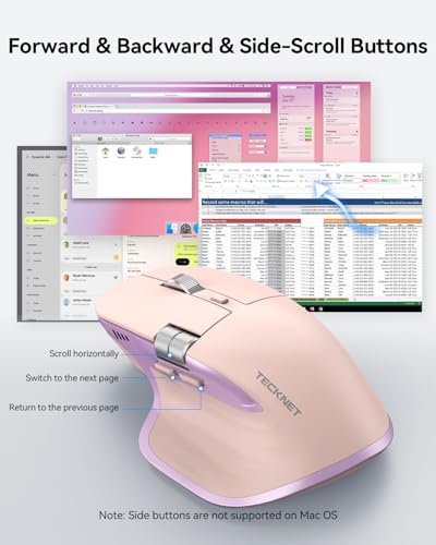 TECKNET Wireless Mouse, Bluetooth Mouse (BT5.3/5.0 & 2.4G) Rechargeable Ergonomic Optical Mouse with 6 Adjustable DPI, Side Scroll, USB A Receiver, 7 Buttons, Wide Compatibility - Pink & Purple - color: Pink & Purple