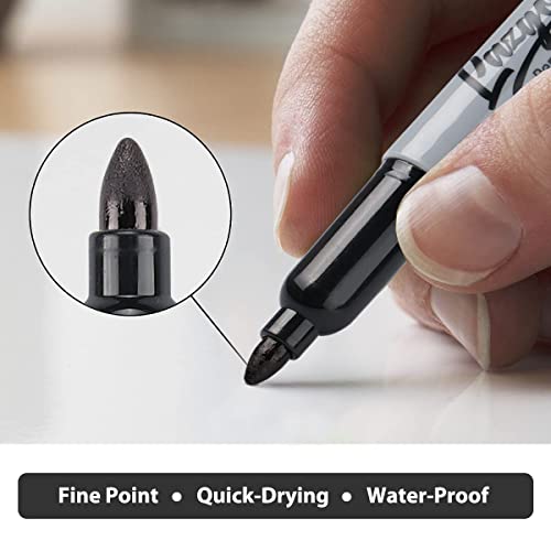 LAZGOL Permanent Markers Bulk, 32 Pack Black Permanent Marker Set, Fine Tip, Waterproof Markers, Premium Smear Proof Pens, Waterproof, Quick Drying, Office Supplies for School, Office, Home - style: Fine（Black