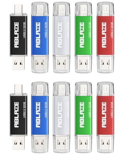 ABLAZE 32GB Type C Flash Drive 10 Pack, Dual USB 2.0+USB C Memory Stick Thumb Drive Compatible with iPhone 16/15, Android Smartphone, Computers, Tablets, Mac,iPad,PC - color: 10 Pack, size: 32GB