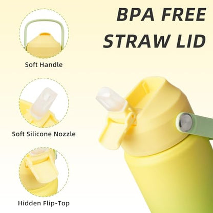 BJPKPK Insulated Water Bottle with Straw Lid, 12oz Thermo Water Bottles, Flex Handle & Non-slip Boot, BPA Free Leak Proof Stainless Steel Metal Thermo, Tumblers, Cups,Fresh Green - color: Fresh Green, size: 12 Ounces