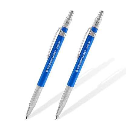 2.0mm Mechanical Pencil Lead Holder with Clip 2.0mm Pencil Metal Mechanical Clutch with Built-in Sharpener Automatic Graphite Lead Pencil for Construction, Draft Drawing, Art Sketching 2PCS - color: 2.0mm Pencils - 2 pcs