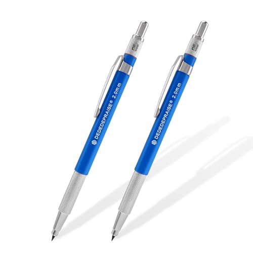 2.0mm Mechanical Pencil Lead Holder with Clip 2.0mm Pencil Metal Mechanical Clutch with Built-in Sharpener Automatic Graphite Lead Pencil for Construction, Draft Drawing, Art Sketching 2PCS - color: 2.0mm Pencils - 2 pcs