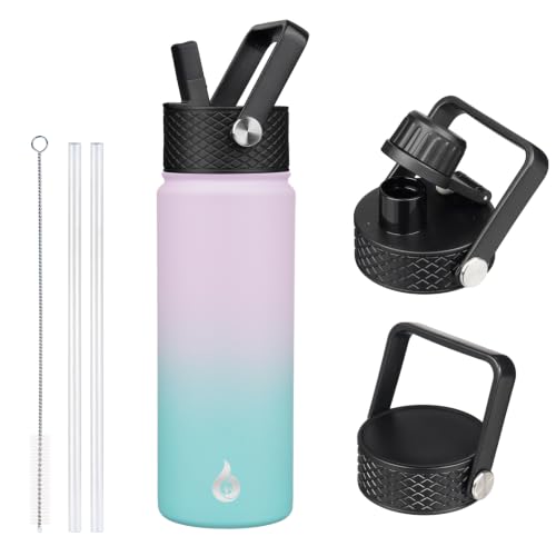 BJPKPK 22oz Insulated Water Bottle with Straw Lid, Stainless Steel Bottle | 3 Lids Included, Keep Cold & Hot, BPA-Free Leakproof Vacuum Bottle, Metal Water Bottle for office, Gym, Travel & Outdoor - color: Lavender Green, size: 22 Ounces