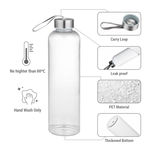 novelinks 27 OZ Plastic Water Bottles Reusable Water Bottles with Airtight Juice Bottle with Stainless Steel Lids for Eco-Friendly Travel Drinks and Beverages,6 Pack
