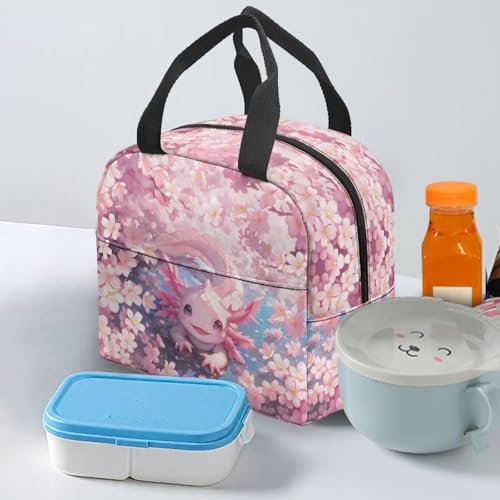 Cute Axolotl Lunch Bag for Girls Portable Handle Large Thermal Cooler Bag Kids Insulated Lunch Box Multifunctional for Elementary Middle School High School - color: Cute Axolotl