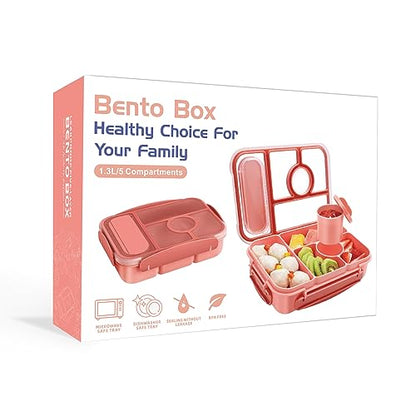 Amathley Bento Box Adult Lunch Box Kids,Lunch Containers for Adults/Kids/Toddler,5 Compartments Bento Lunch Box with Sauce Vontainers,Microwave & Dishwasher & Freezer Safe,BPA-Free (Pink) - color: Pink
