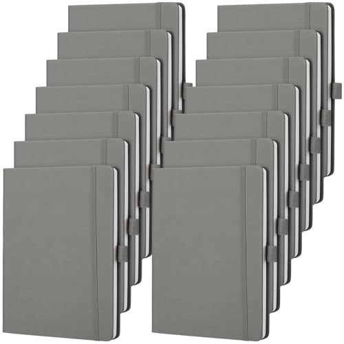 Laumoi 14 Pack Hardcover Journal Notebooks Bulk A5/A4/B5 Journaling Notebook Wide Ruled PU Leather Ruled Lined Journals with Pen Holder for School Business Work Writing (Gray,A5) - color: Gray, size: A5