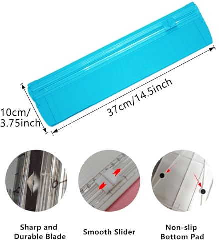 A4 Paper Cutter,14.5Inch Aluminum Alloy Blade Straight Trimmers with Protractor Ruler,Scrapbook Paper Cutters for Coupon,Cardstock,Label,Christmas and Birthday Gifts(1PC,Blue) - color: Blue