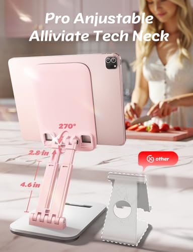 LISEN for iPad Stand Adjustable Tablet Holder Desk, iPad Accessories Pink | Foldable eBook Readers Desk Accessories Fits Kindle Stand 4-15.9" - color: Pink