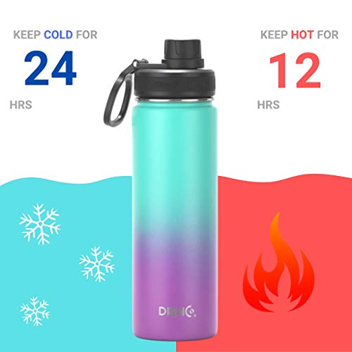 DRINCO Stainless Steel Water Bottle Spout Lid Vacuum Insulated Double Wall Water Bottle Wide Mouth (40oz 32oz 22oz 18oz 14oz) Leak Proof Keeps Cold or Hot (22 oz, 22oz Ombre Fuschia Teal) - color: 22oz Ombre Fuschia Teal, size: 22 Ounces