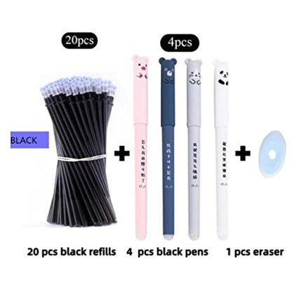 25pcs/Set Erasable Gel Pen Refills Rod 0.5mm Washable Handle Magic Erasable Pen for School Pen Writing Tools Kawaii Stationery (9 Black) - color: 9 Black