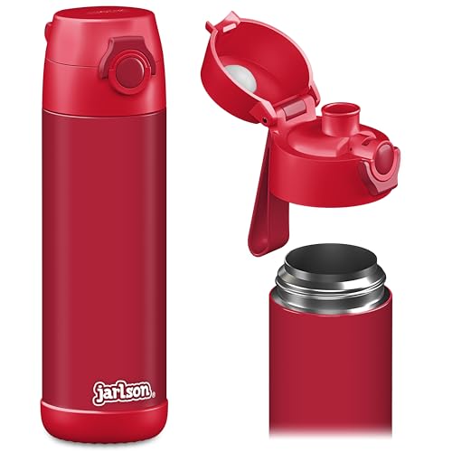 Jarlson® Kids Water Bottle MALI [18OZ] - No Straw Stainless Steel Thermos Bottle - Insulated Waterbottle Leak Proof for School & Sports - Thermo Tumbler for Boys & Girls (Red) - color: Red, size: 18 Ounces