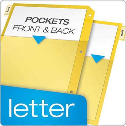 Oxford Plastic 2 Pocket Binder Dividers, 5 Tab 1/5 Cut, Multicolor Large Tab Set, Insertable Dividers with Paper Inserts, Letter Size, 3 Sets (89602) - size: 5 Tab
