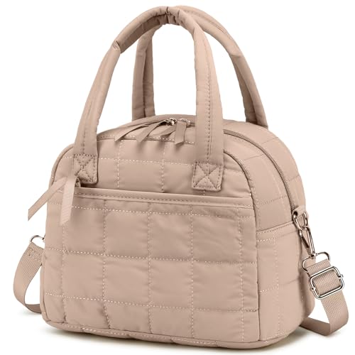 LEDAOU Quilted Insulated Lunch Bag for Women, 9L Puffy Lunch Tote with Adjustable Shoulder Strap, Reusable Water-Resistant Lunch Box for Work, School, Picnic & Travel - color: Brown, size: Regular 9L
