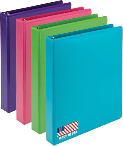 Samsill BioBinder 1 Inch Binder (4-Pack) - Durable Plant-Based 3 Ring Binder 1 Inch, USDA Certified Biobased, Customizable Nonstick Cover & Spine - 1 inch Binders 3 Ring, 200 Sheet Capacity - color: Multicolor, size: 1-Inch