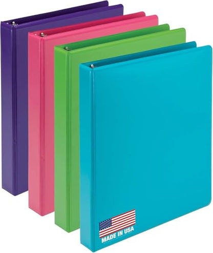 Samsill BioBinder 1 Inch Binder (4-Pack) - Durable Plant-Based 3 Ring Binder 1 Inch, USDA Certified Biobased, Customizable Nonstick Cover & Spine - 1 inch Binders 3 Ring, 200 Sheet Capacity - color: Multicolor, size: 1-Inch