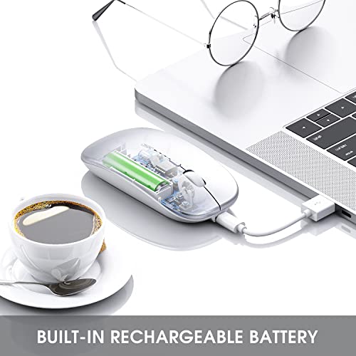 INPHIC Rechargeable Wireless Computer Bluetooth Mouse Tri-Mode | BT 5.0/4.0+2.4G, Multi-Device Slim Silent Mouse, 2400 DPI Portable Mouse for iPad MacBook Laptop Android Tablet Windows PC - color: Silver, style: 2.4G