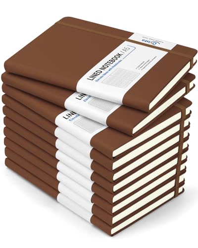 Dynta Hardcover Journal Notebooks, 10 Packs A5 Lined Journals Bulk for Writing 200 Pages/100Sheets, 8.4 x 5.8 inch, Classic Ruled Notebook for Work/Travel/College/Note Taking(Brown) - color: Brown