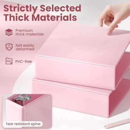 SUNEE 3 Ring Binder 3 Inch D Ring, Clear View Binder Three Ring PVC-Free (Fit 8.5x11 Inches) for School or Office Supplies, Assorted Pastel, 4 Pack - size: 3 Inch