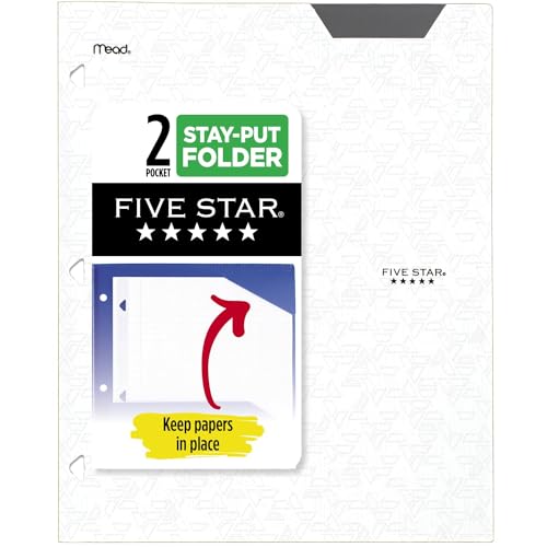 Five Star 2-Pocket Folder, Plastic Folder with Stay-Put Tabs, Fits 3-Ring Binder, Holds 8-1/2" x 11" Paper, White (333420I-ECM) - color: White