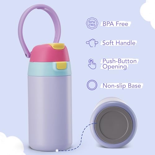Fijinhom 12 oz Toddler Water Bottle with 2-in-1 Lid, 304 Stainless Steel Insulated Bottle, Kids Water Bottle for School Boys Girls, Leak-Proof Great for Sport, Travel & Gift, Rainbow - color: Rainbow