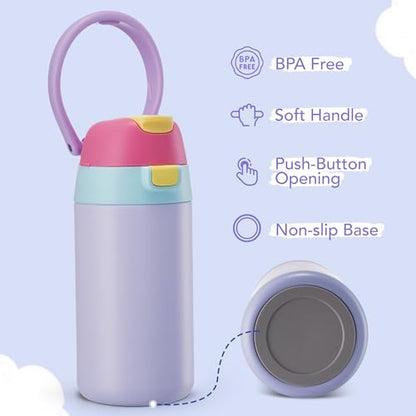 Fijinhom 12 oz Toddler Water Bottle with 2-in-1 Lid, 304 Stainless Steel Insulated Bottle, Kids Water Bottle for School Boys Girls, Leak-Proof Great for Sport, Travel & Gift, Rainbow - color: Rainbow