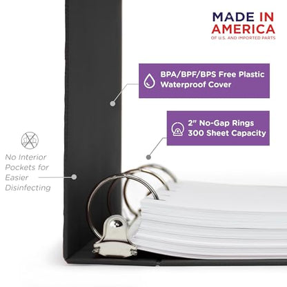 Carstens 2-Inch Heavy Duty 3-Ring Binder - Top Opening, Black, Durable Plastic, No-Gap Rings, Waterproof Cover, No Pockets, Holds 300 US Letter Sheets, BPA-Free, Made in USA (5879-3R), Case of 16 - color: Black, size: Case of 16