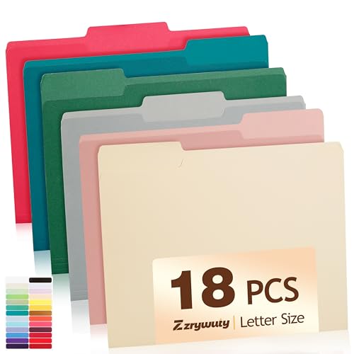 Color File Folders, 1/3-Cut Tabs, 18 Pack File Folder Letter Size, 8.5x11 Inch Manilla folders, 6 Assorted Colors Organizer File Folders for School Home Office Business - color: Assorted Colors