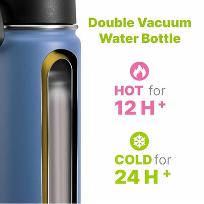 Kids Insulated Water Bottle with Straw-16 oz Stainless Steel Double Wall Vacuum Wide Mouth Water Bottle for School-Metal Travel Water Flask with Silicone Boot (Royal Blue) - color: Royal Blue, size: 16 Ounces