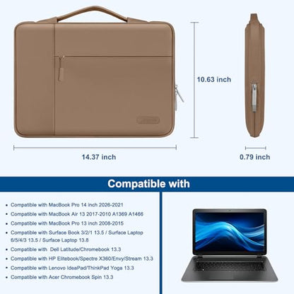 MOSISO Laptop Case 13.3 inch, 13.3 inch Laptop Sleeve with Handle | Compatible with MacBook Air/Pro 13/Pro 14, HP Dell ASUS Lenovo, Polyester Multifunctional Computer Bag, Brown - color: Brown, size: 13.3 inch