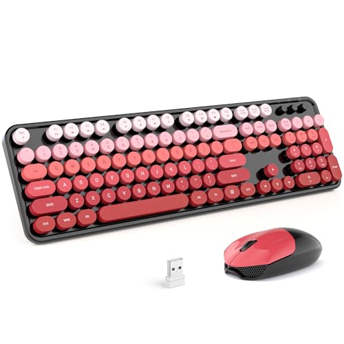 MOFII Wireless Keyboard and Mouse Combo, Retro Full Size Typewriter Keyboard with Number Pad and Sport Car Mouse for PC Computer Desktop Laptop Windows (Black Red Gradient) - color: Black Red Gradient