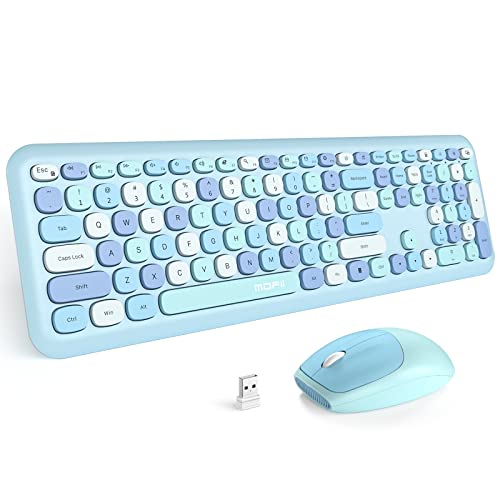 MOFII Wireless Keyboard and Mouse Combo Silent, Slim Compact 2.4G USB Full Size, Cute 110 Keys Keyboard for PC, Notebook, MacBook, Tablet, Laptop, Windows System - color: Blue Colorful