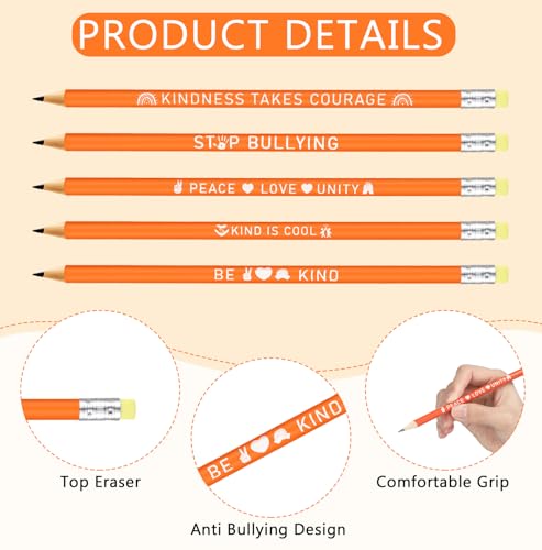 AmazingSpark 200 Pcs Anti Bullying Awareness Pencils Bulk Against Bullying Pencils Unisex Orange Motivational for Women Men Awareness Educational Learning Activities Teacher Office Unity Day