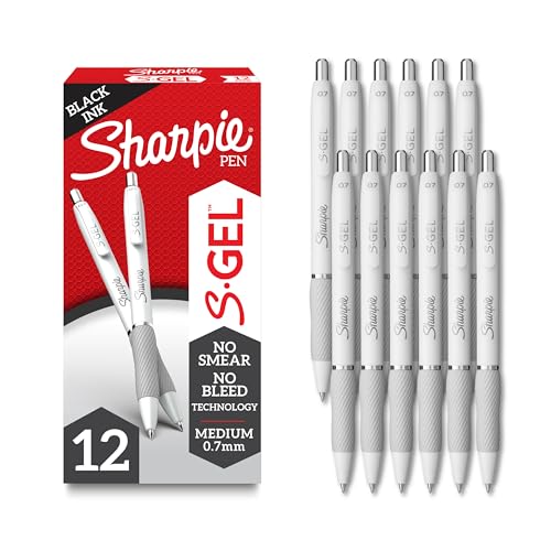 Sharpie S-Gel Gel Pens, Pearl White Body, Black Ink, Medium Point (0.7mm), 12 Count - For Journaling, Writing, Note-Taking, School, Office Supplies - color: Pearl White
