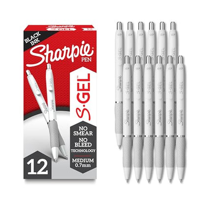 Sharpie S-Gel Gel Pens, Pearl White Body, Black Ink, Medium Point (0.7mm), 12 Count - For Journaling, Writing, Note-Taking, School, Office Supplies - color: Pearl White