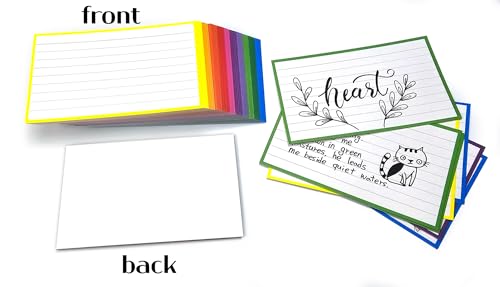 PPAPPAPPIYO 100 Pack 3x5 Ruled Index Cards, Extra Thick 260gsm White Cardstock, Colorful Borders with Ruled Front and Blank Back, Heavyweight Flash Cards for Study, Recipes, and Organization