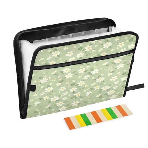 Pale Green and Yellow Flowers Accordion File Organizer Expanding Document Folder with 13 Pockets Portable File Folder for A4 Letter Size - color: Pale Green and Yellow Flowers