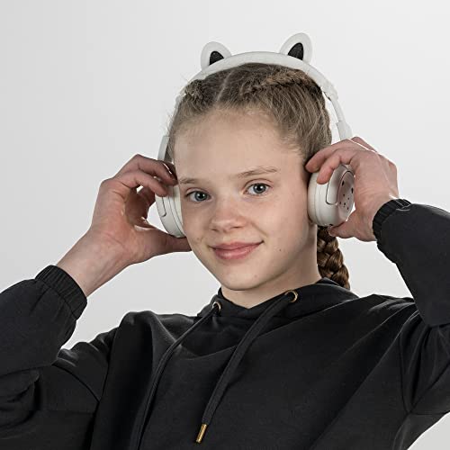 BuddyPhones PlayEars Plus | Polar Bear Ear Foldable Bluetooth Kids Headphones + Microphone, Works Wired or Wireless - SafeAudio Volume-Limiting for iPhone/iPad/Tablet/PC and More