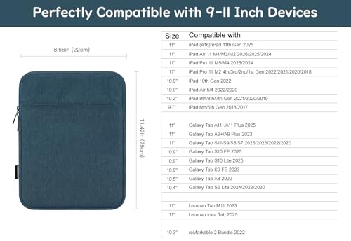 Dadanism 9-11 Inch Tablet Sleeve Bag Carrying Case for iPad (A16) 11th Gen 11", iPad 10th Gen 10.9" Air 5/4, iPad Air/Pro 11", iPad 9/8/7th 10.2", Galaxy Tab A11+ Plus 11"/S9 FE, Tab M11 11", Indigo - color: Indigo, size: 9-11 inch