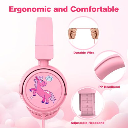 K6 Kids Headphones for Toddler & Kids Ages 2-12, 85/94dB Safe Volume Limited, Wired with 3.5mm Jack, HD Microphone, Adjustable & Foldable, On-Ear Headphones for Tablet, School, Travel, iPad - color: Pink