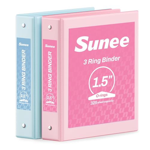 SUNEE 3 Ring Binder 1.5 Inch 2 Pack, Clear View Binder Three Ring PVC-Free (Fit 8.5x11 Inches) for School or Office Supplies, Pink & Blue - color: Pink & Blue, size: 1.5 Inch